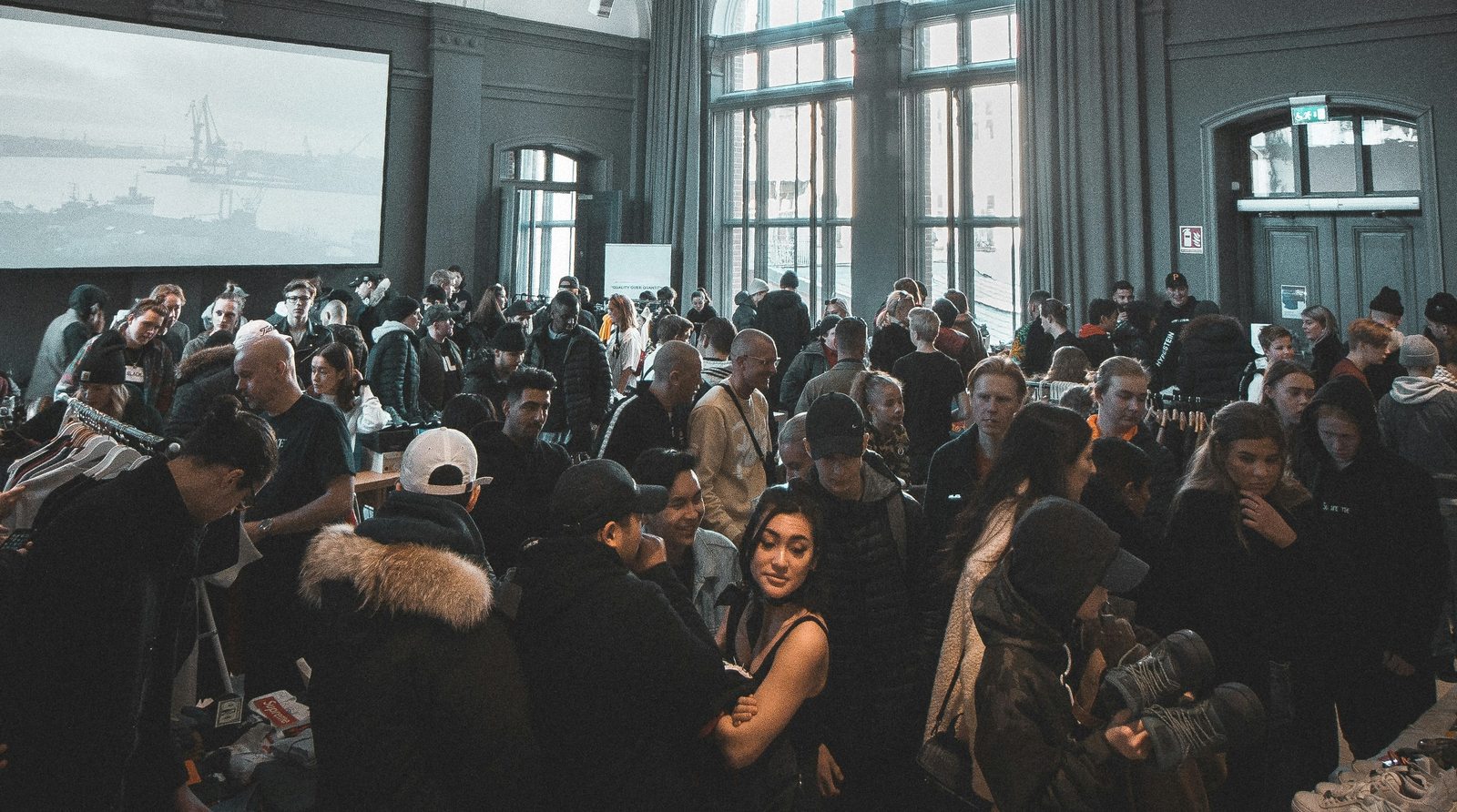 Crowd networking in a grand event hall